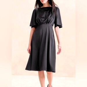 Banana republic knee length black flutter sleeved satin dress size 10